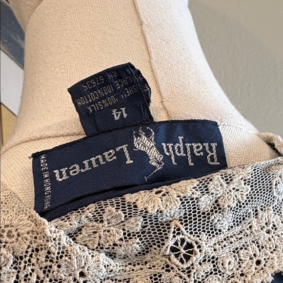 Vintage Ralph Lauren Navy Pleated Button Down Shirt with Lace Collar - Picture 11 of 13